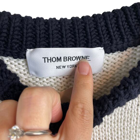 Thom Browne Cotton Jersey Pocket 4-Bar Stripe Crew Neck Sweater White Size S - Picture 6 of 8
